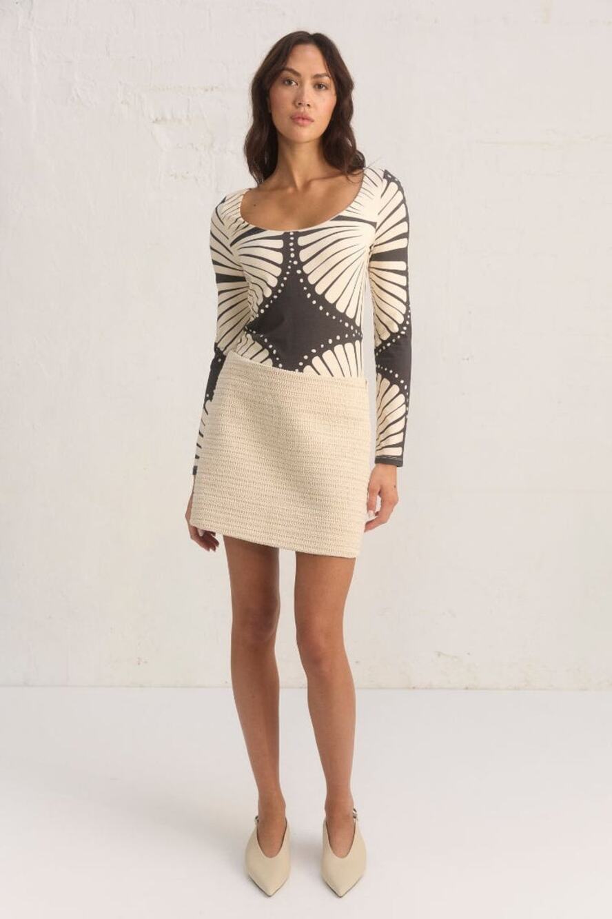 Mon Renn Anthropologie Inca Mini Skirt Texture Crochet A-Line Ecru NWT Small
